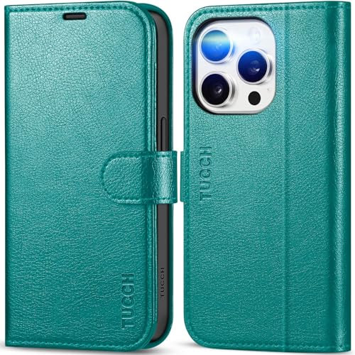 TUCCH Case for iPhone 15 Pro (6.1) 2023, Protective PU Leather Wallet Folio Flip Folding Cover with RFID Blocking[Card Slot] Magnetic Kickstand[Shockproof TPU] Compatible with iPhone 15 Pro, Cyan