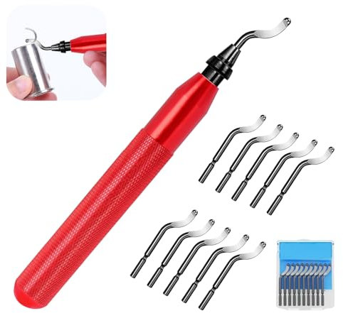 12 Pcs Universal Deburring Tool Set, 360 Degree Rotatable Deburrer with Extra HSS Steel Deburring Sheets and Box, Burr Remover with Metal Handle for Plastic, 3D Printers, PVC, Steel, Resin Art
