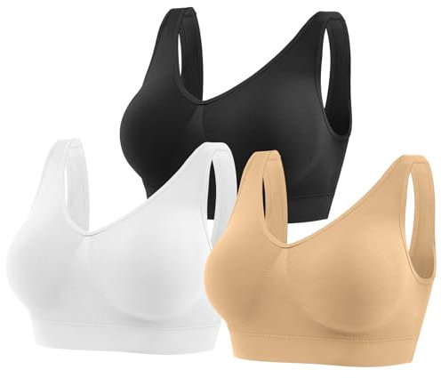 YUTYTH Comfort Bra Women Sports Bras, Wirefree Crop Top for with Removable Pads for Women Sleep Yoga Daily Wear(Black White Nude-M)