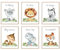 Auguriando 6er Set Poster Drucke Bilder Kinderzimmer Babyzimmer Deko A4 Waldtiere Safari Afrika - ohne Rahmen