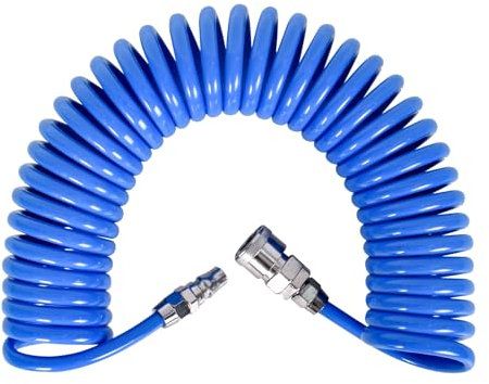 KYSUN Air Compressor Hose, 6m Long Coil Air Hose Accessory, Polyurethane Air Compressor Accessories, 8x5mm Airline Hose with Quick Coupler and Plug (Blue)