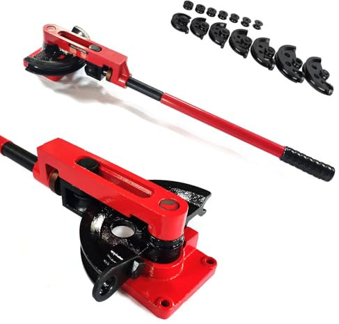 Konfiur Biegemaschinenrohr, 10-25mm Manuelle Rohrbieger 0-180° Rohrbiegemaschine Manuell Rohrbiegegerät mit 7 Matrizen für Rohrbiegung Rohre, Scharlachrot