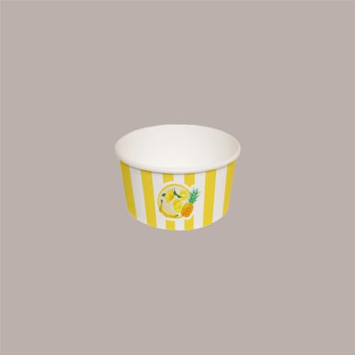 Lucgel Bicchiere Coppetta Gelato Carta Media 120cc - Grafica Fruits&Stripes Giallo, Fibra Cellulosica 100%, Riciclabile - 250 pz -