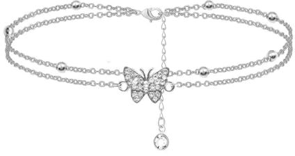 LYQNIHOB 1 pièce Bracelet papillon en acier inoxydable pour femme, Bracelet de perles papillon en argent pour femme - élégant et fantaisie - réglable - pour l'amitié et cadeau