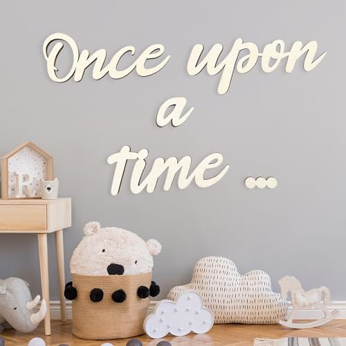 Once Upon a Time-Schild, Lesebuchstaben, Deko-Schild aus Holz, Leseecken-Dekoration für Kinderzimmer und Stick-Wandkunst für Schule, Klassenzimmer, Kinderzimmer, Spielzimmer-Dekoration (Holzfarbe)