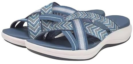 Orthopädische Sandalen für Damen, Fußgewölbeunterstützung, Pantoffeln, gepolsterte Wandersandalen für Damen, Plantarfasziitis, Sommer-Sandalen mit Keilabsatz, blau, 39 EU