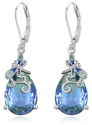 Libellen Ohrringe 925 Sterlingsilber Libellen Ohrhänger mit blau-grünem Farbverlauf Turmalin Leverback Ohrringe Tier Schmuck für Frauen