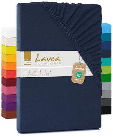 Lavea Jersey Spannbettlaken 200x220cm - 40cm Steg für Boxspringbetten - Galaxyblau, Weich & Atmungsaktiv - Premium Qualität, Pflegeleicht, Perfekte Passform - Ideal für Boxspringbetten