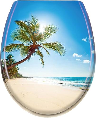 TANYEAR Toilettendeckel, Klodeckel aus Hartplastik, Toilettensitz WC-Sitz mit Absenkautomatik Toilettensitz Antibakteriell für Universal Standardgröße Toiletten, Sommer-strand