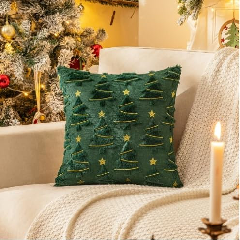 Zecnaud Weihnachtskissen 45x45cm, Weihnachtskissenbezüge, Plüsch Tannenbaum Kissenbezug Weihnachten, Kissenhülle Weihnachten, Christmas Pillow Case, für Weihnachten Innen Zimmer Sofa Sessel Deko (A)