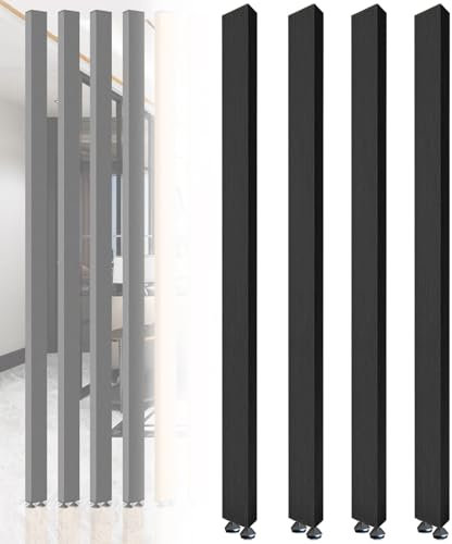 5,9 cm bis 20,9 cm hoher Raumteiler, Pfosten vom Boden bis zur Decke, schwarze Aluminium-Lamellen, Sichtschutzwände, Säulen-Trennwand für Studio, Wohnung, Eingang, WC, Armaturenraum, 4 Stück, 90 cm