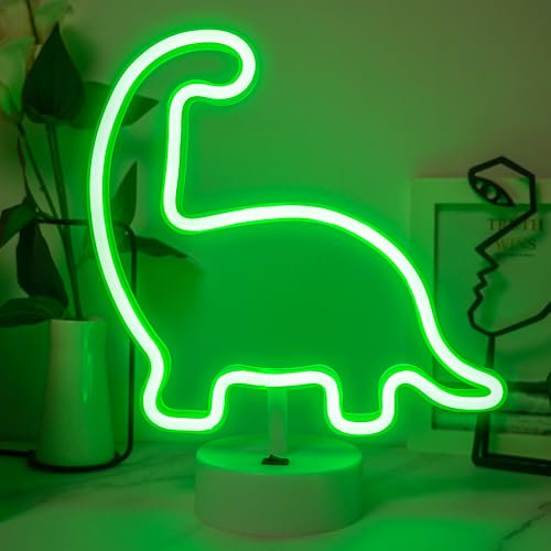 JEMESI Dinosaure Néon Lumière, Panneaux Lumineux LED Alimentés par Batterie/USB, Décoration Lumineuse pour Fête d'Anniversaire Noël Chambre Lampe de Table Enfants Cadeaux