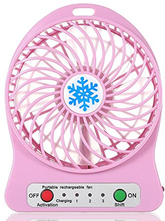 Ventilador portátil recargable de luz LED, mini escritorio, carga USB, enfriador de aire, 3 modos, regulación de velocidad, función de iluminación LED, refrigeración (rosa)