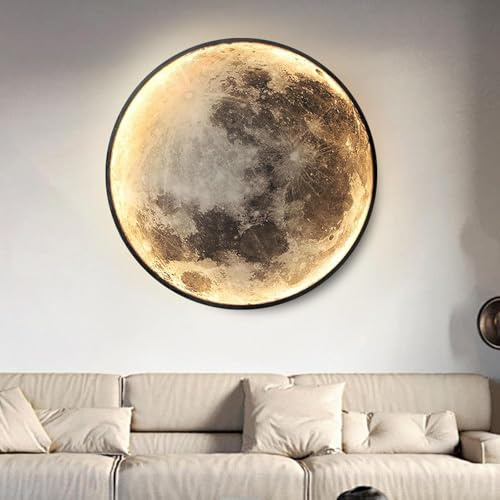 AoLa LED Mond Wandleuchte Innen Dimmbar mit Fernbedienung und Kabel Wandlampe Runde Mond Deko Lampe Modern Design Nacht Licht Hintergrund Wandbeleuchtung 3000K-6000K für Schlafzimmer Wohnzimme,80CM