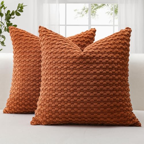 JOTOM 2er Set Cord Kissenbezüge, 3D Bubble Texture Boho Zierkissenbezug Dekorative Sofakissen Dekokissen Kordsamt Kissenbezug Deko Kissenhülle für Couch Sofa Wohnzimmer (40x40cm, Rost)