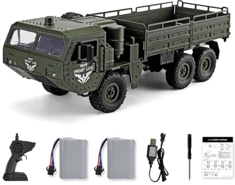 QIYHBVR RC Militär-LKW 6x6 Straßenferngesteuertes Auto Vollproportionale Drosselklappe Ferngesteuerter LKW 4WD All Terrain Rock Army Transportfahrzeug Spielzeugfahrzeug Für Kinder Kinder Jungen