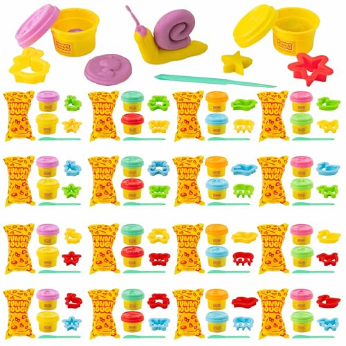 BONNYCO Set Plastilina per Bambini con Stampini e Sacchettini Regalo, Pack 16 Regalini Fine Festa Compleanno 3-9 Anni. Gadget Compleanno Bambini, Giochi Creativi da Pasta Modellabile