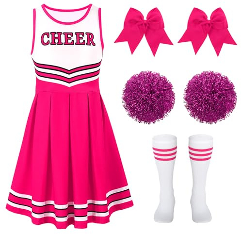 LEACOOLKEY Costume de Cheerleader pour Filles Costume d'Halloween Ensemble Tenue de Cheerleading Uniforme pour Fête Déguisée Anniversaire