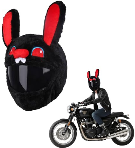 XSQD Schwarzes Kaninchen Motorradhelm Überzug, Cartoon Tier Plüsch Motorradhelm Cover, Kratzfeste Helme Schutzabdeckungen, Personalisierte Und Interessante Motorrad Helme Dekoration Zubehör