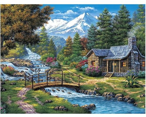 Frizlryem 5D Diamond Painting Landscape Set for Adults, Nature Scenery Diamond Painting, Forest & Mountains Diamant Painting DIY Full Drill Pictures Kit, Wall Decoration for Home Art, 30 x 40 cm SSFJ