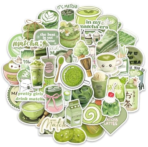 Evadollina Sticker, 50 Stück Matcha Stickers, Sticker Aesthetic, Scrapbook Stickers, Aesthetic, Weihnachtsgeschenke, Weihnachten, für Bücher, Laptops, Wasserbecher