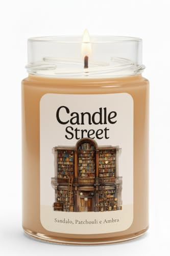 Candle Street | Dubliner Bibliothek - Herbst Postcards | Duftende Herbstkerze | Duftkerze Sandelholz, Patschuli und Bernstein | 275 g - Lange Brenndauer 60h | Vegan - Made in Italy