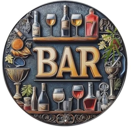 Cartel de metal para decoración de pared con temática de bar, elegante vino y copas, estilo vintage, para el hogar, bar, jardín, 20,3 x 20,3 cm
