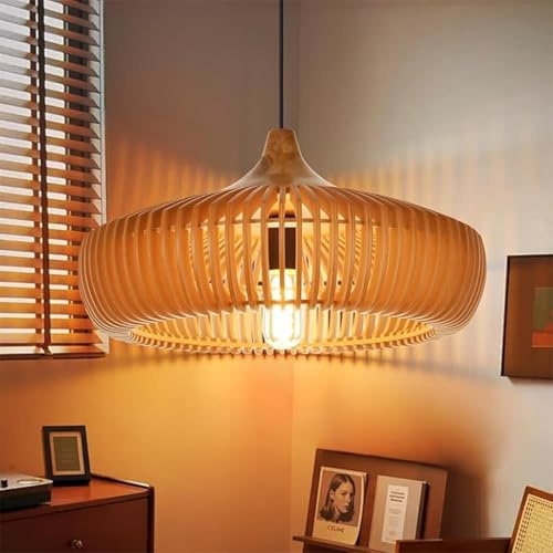 TMKOO Hölzernes Kronleuchter Verstellbare Handgefertigte Boho Pendelleuchte Aus Holz Küstenrustikaler Bauernhaus-Deckenlampenschirm Vintage Esstischlampe Für Esstisch Kücheninsel Veranda