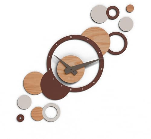 Giallobus - Geotime Uhr - Bubbles - MDF-Holz - Geotime - 13B_Elm - Moderne Wanduhr – 3D-Klebezahlen – Modulares Design