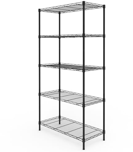 Bonnlo 5-Tier Wire Shelving Unit, Adjustable Heavy Duty Storage Rack for Kitchen, Pantry, Garage, Office & Home,74x34x150cm,Black