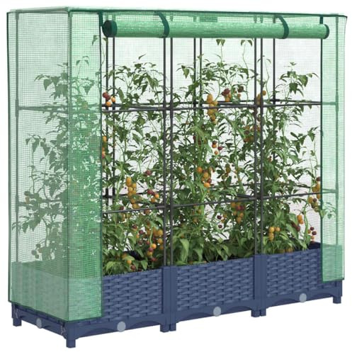 Mokuyary Hochbeet mit Gewächshaus-Aufsatz Rattan-Optik 120x40x123 cm wetterfest Pflanzbeet Stabile Konstruktion,an dem Pflanzen Klettern und wachsen können