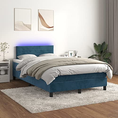 Frdhee Sofabett Schlafsofa Mit Matratze,Boxspringbett mit Matratze & LED Dunkelblau 120x200 cm Samt,Plattformbett,Einfache Montage,Geräuschlos