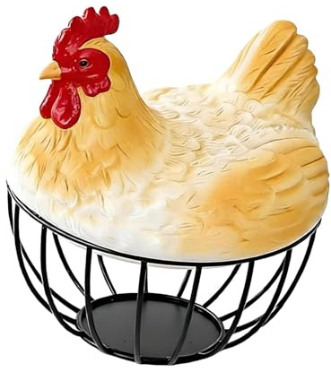 YWJLQH Cesta Rústica de Granja para Recoger Huevos Frescos,Cesta de Almacenamiento de Cocina con Tapa con Forma de Gallina de Alambre Metálico; Huevera para La Cocina, Fruta y Ajo