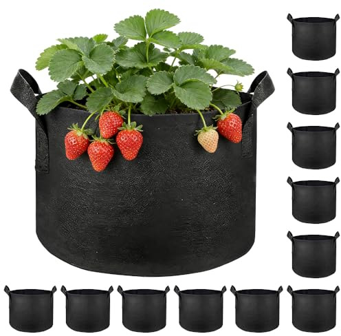 12 Pack 10 Gallon Vegetable Grow Bags, Gardening Plant Growing Bags, Breathable Non-woven Fabric Plant Pots with Handles, Heavy Duty Aeration Fabric Pots for Vegetable Flower Fruits Indoor & Outdoor