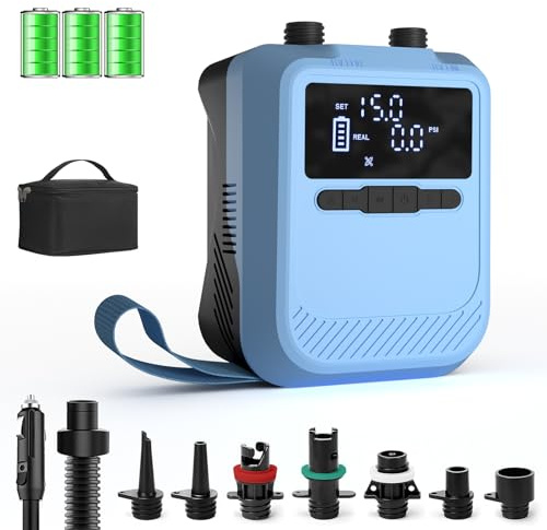 Mojimdo Pompa SUP 20 PSI, batteria da 13.500 mAh, 5 modalità, USB-C, 12 V | Doppio gonfiaggio rapido, pressione personalizzata, spegnimento automatico, 6 ugelli, funzione di aspirazione e luce