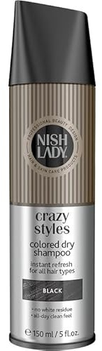Nishlady Crazy Styles Farbiges Trockenshampoo Schwarz 150 ml – Trockenshampoo mit Farbton für dunkles Haar, sofortige Haarauffrischung & Volumen ohne weiße Rückstände