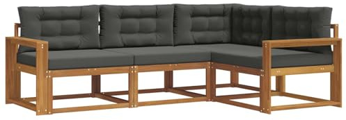 vidaXL Outdoor-Sofagarnitur mit Kissen 4 pcs Natur und Anthrazit, Garten Modular Outdoor Sofa, Langlebiges Sektionales Set, Bequeme Patio-Sitzgelegenheiten, Moderner Akazienholz-Lounge