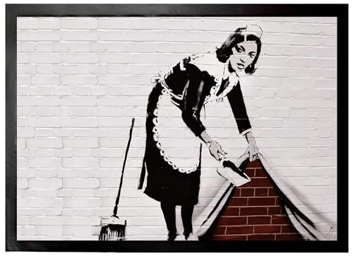 1art1 Banksy Zimmermädchen, Untergekehrt Fußmatte Dekomatte Innenbereich | Design Türmatte 70x50 cm