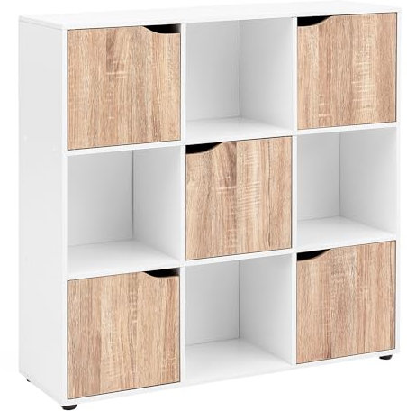 FineBuy Standregal MASSA 89 x 91 x 29 cm Bücherregal mit 9 Fächern Sonoma, Sideboard mit 5 Türen, Modernes Würfelregal Raumteiler, Flurschrank offen, Cuberegal Kommode Wohnregal