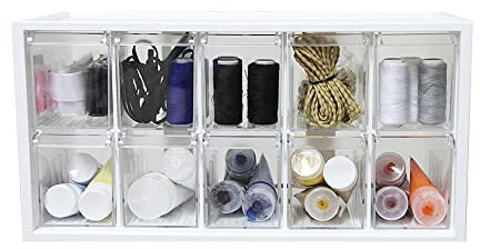 livinbox Desk Small Parts Cabinet w/10 Drawers for Hardware Craft Parts Office Supplies, Makeups, Building Blocks Storage, White A9-510-WT