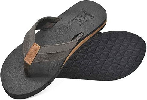 KuaiLu Flip Flops Herren Flach Weich Leder Bade Sandalen Comfy Breite Füße Badelatschen Yoga Schaum Sommer Strand Zehentrenner, 43EU, Dunkelbraun