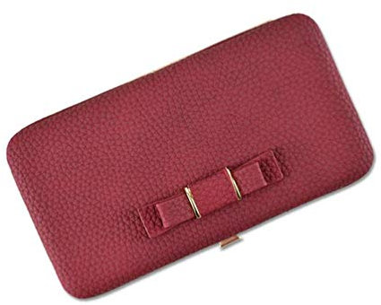 AIFILLE Clutch Geldbeutel Geldbörsen für Frauen Kunstleder Luxus Bowknot Zipper Handtasche Telefon Geldbörsen Fall für Frauen Damen Tasche RFID Karten Münzbeutel Vine Rot