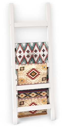 Ballucci 5-Tier Stand Ladder Shelf, Wall-Leaning Towel Scarves Coat Quilt Rack, Modern Style, for Laundry Room Basement, White