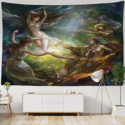 Déesse Ange Elfe Peinture Tissu psychédélique Tapisserie tenture Murale Polyester Mince canapé Couverture Art Tapis muraux Yoga châle Tapis