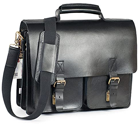 Jahn-Tasche – Naturleder Aktentasche/Lehrertasche Größe L aus Anilin-Leder, Schwarz, Modell 420-anilin