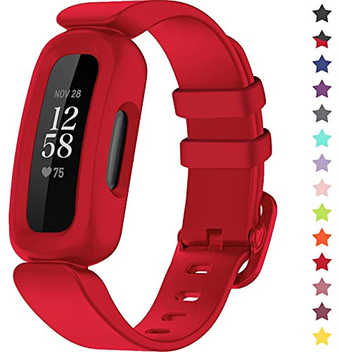 TopPerfekt Armbänder kompatibel mit Fitbit Ace 3 für Kinder, weiches Silikon, wasserdichtes Armband, Zubehör, Sportuhrenarmband Jungen Mädchen (rot)