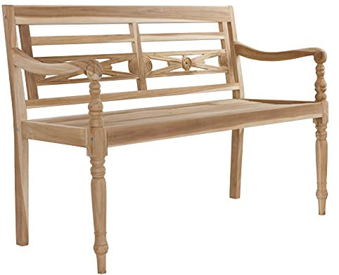 MABAMAHO Landhausbank Sumatra in Teak Natur belassen, 2-Sitzer Bank, 120 x 86 cm, Handgeschnitzt und Robust