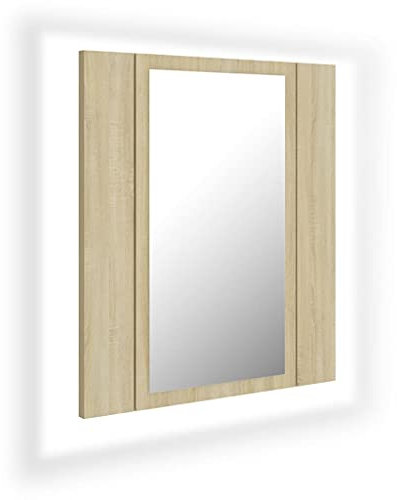 vidaXL LED Bad Spiegelschrank Badezimmerspiegel Badspiegel Spiegel Badschrank Badezimmerschrank Hängeschrank Wandschrank Sonoma-Eiche 40x12x45cm Acryl