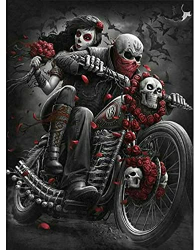 Aodafei Diamond Painting Skull Motorbike,Diamond Painting Kits for Adults Full Drill,Horror Themed Diamond Art Kits Gothic Home Decor Skeleton Paint with Diamonds,40 x 52 cm/15.8 x 20.5 in