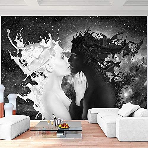RCBDA Wall Murals for Living Room Milk Coffee Black and White Couple 3D Photo Pattern Living Room Sofa Tv Wall Kids Bedroom Decoration Wallpaper 140X100cm